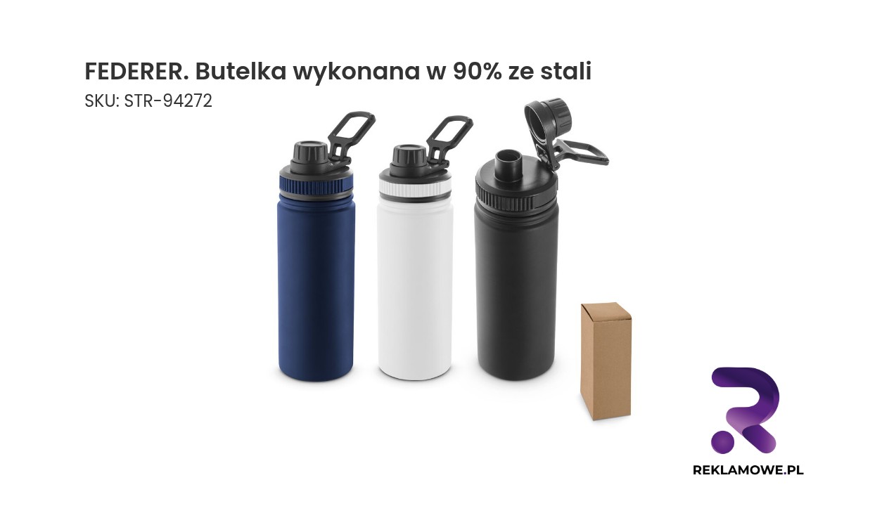 FEDERER. Butelka wykonana w 90% ze stali nierdzewnej pochodzącej z recyklingu 570 mL Butelka FEDERER wykonana w 90% ze stali