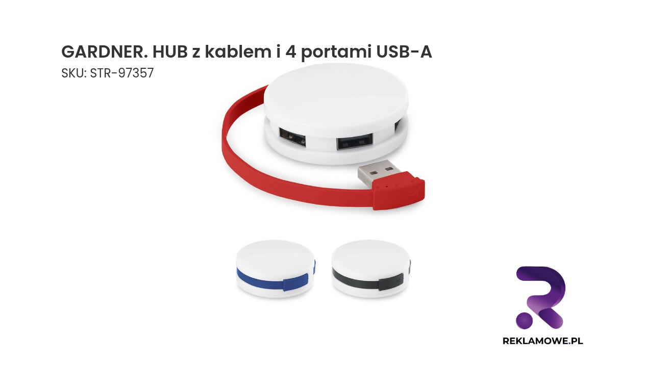 GARDNER. HUB z kablem i 4 portami USB-A z ABS GARDNER hub z kablem i 4 portami USB-A - praktyczny rozdzielacz USB do komputera