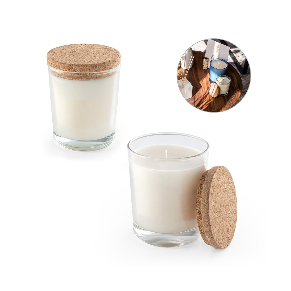 ZEN 180. Aromatyczna świeca w szklanym kubku z korkową pokrywką 180 g 95078_set
